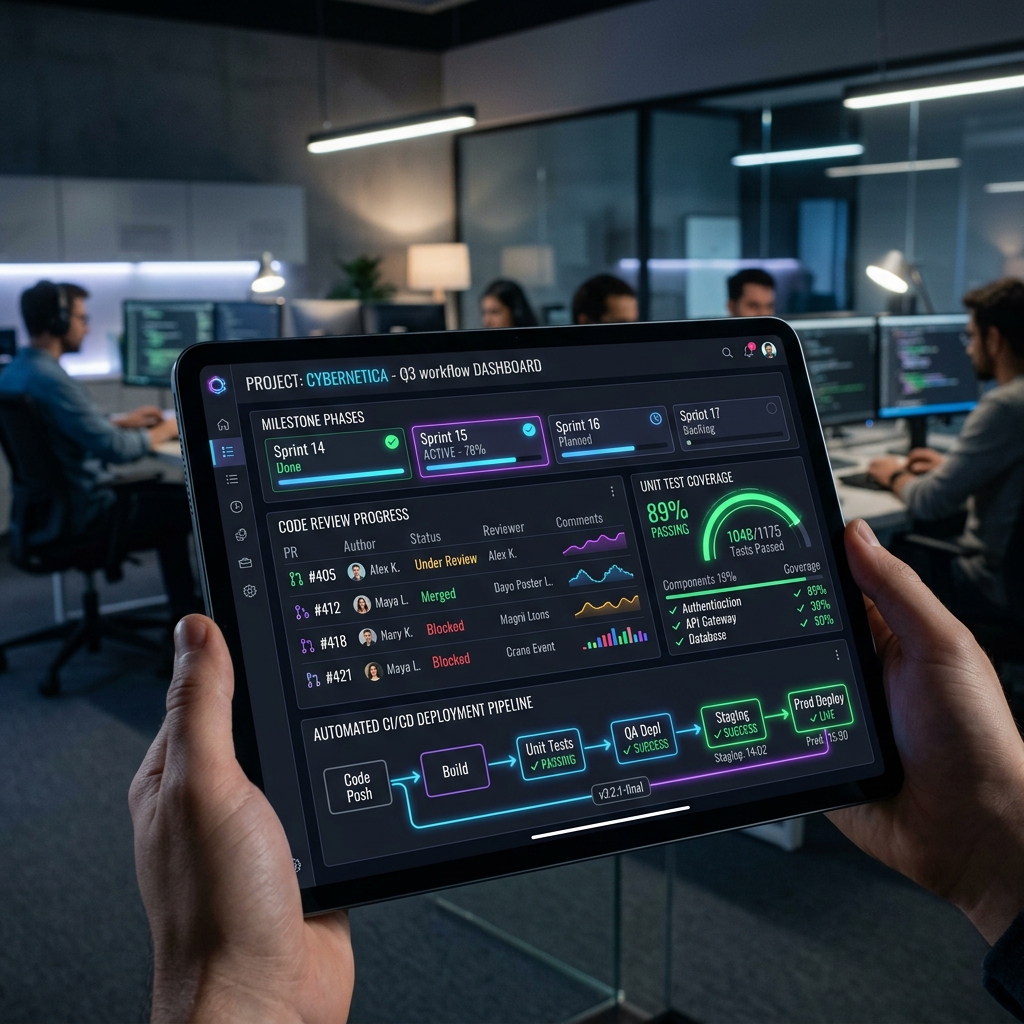 Agile Software Development Workflow & CI/CD Pipeline Dashboard