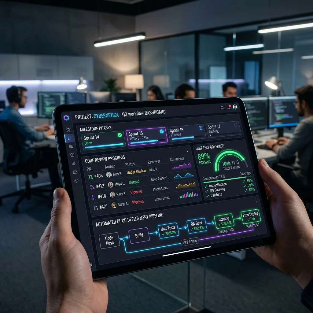 Agile Software Development Workflow & CI/CD Pipeline Dashboard